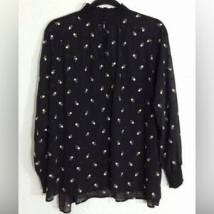 Cabi Style 5338 Sheer Floral Embroidered Black Peasant Blouse Size Small